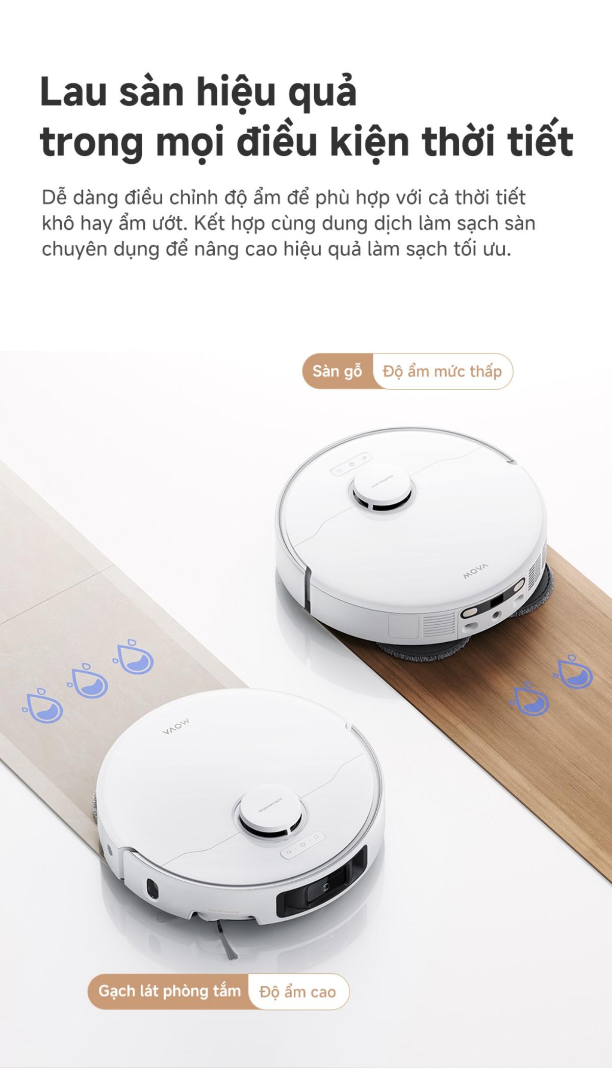 Robot hút bụi lau nhà tự giặt sấy khăn Mova P50 Ultra