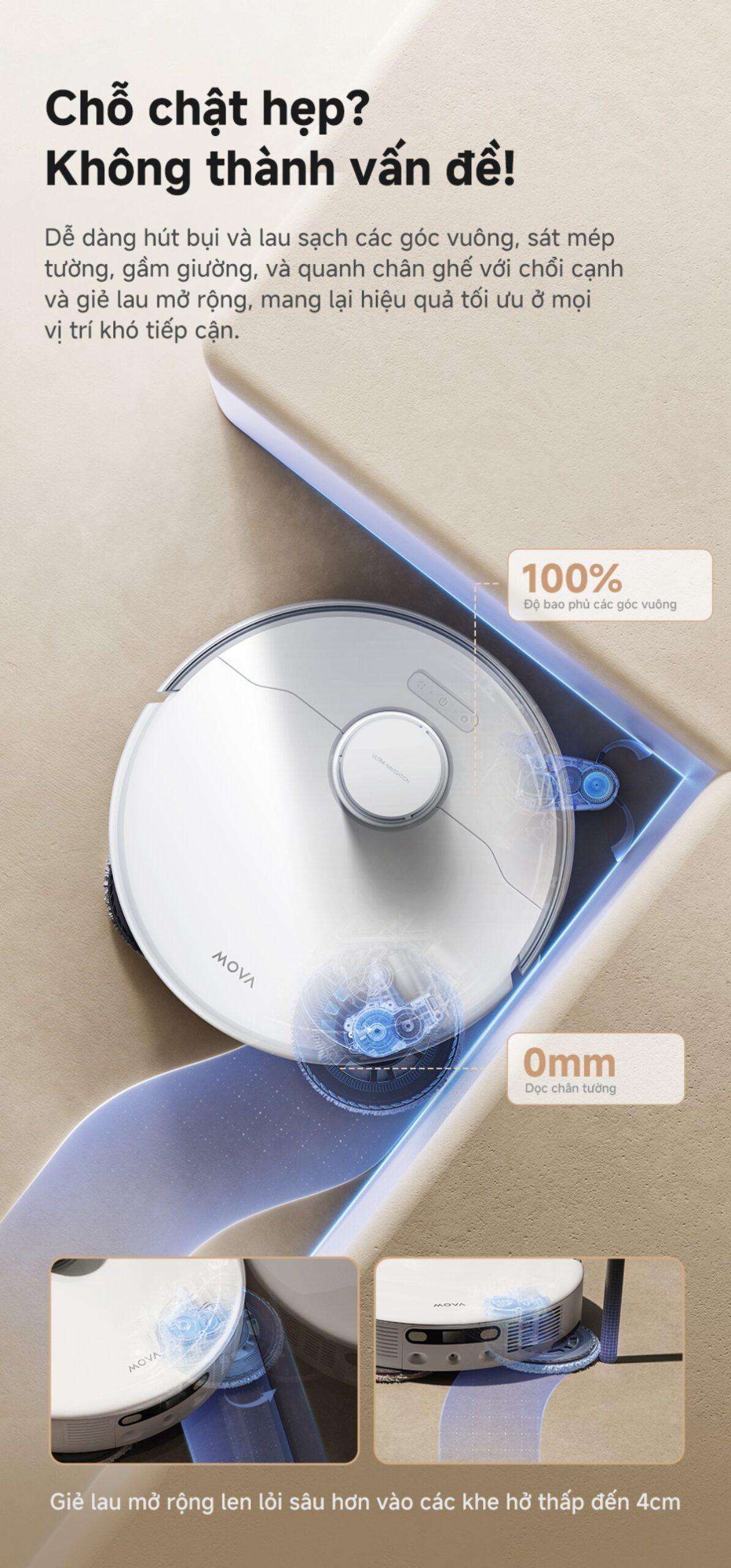 Robot hút bụi lau nhà tự giặt sấy khăn Mova P50 Ultra