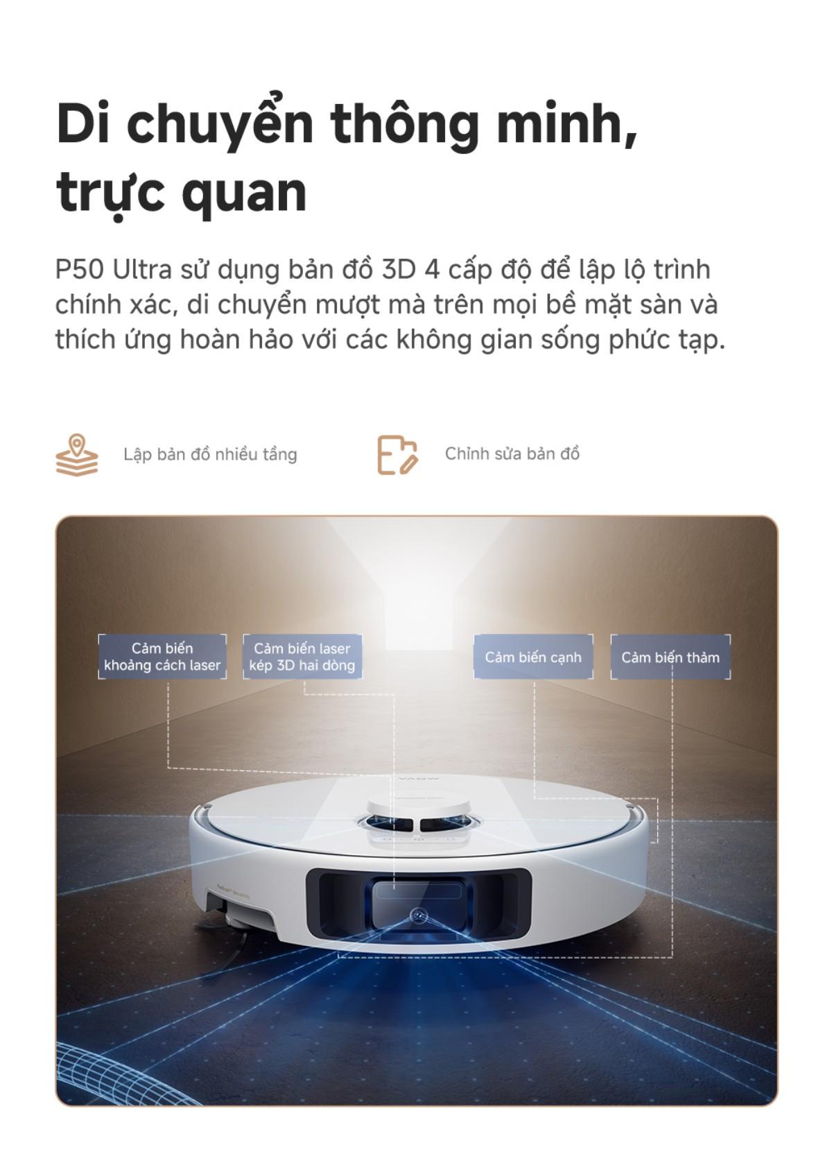 Robot hút bụi lau nhà tự giặt sấy khăn Mova P50 Ultra