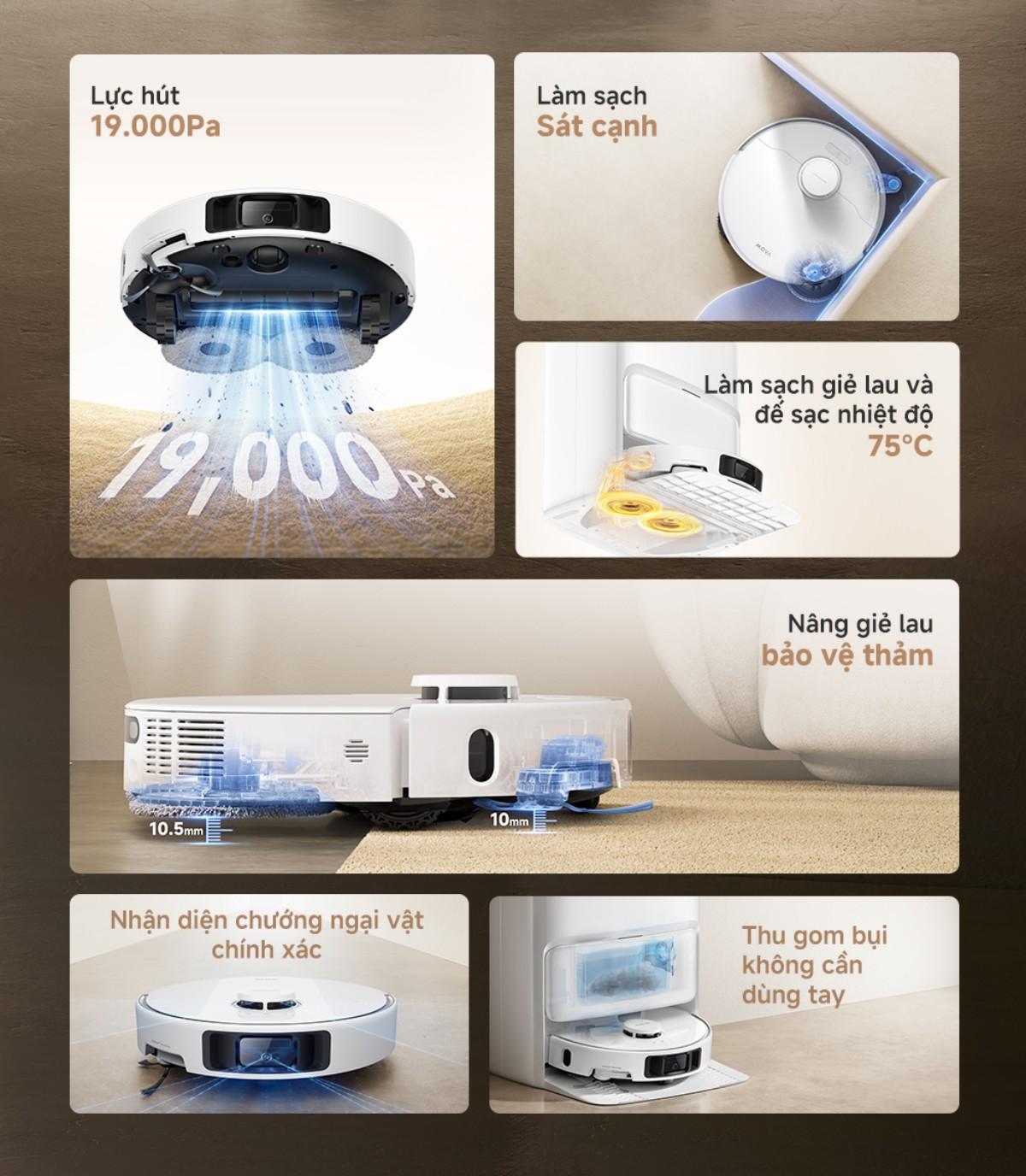 Robot hút bụi lau nhà tự giặt sấy khăn Mova P50 Ultra