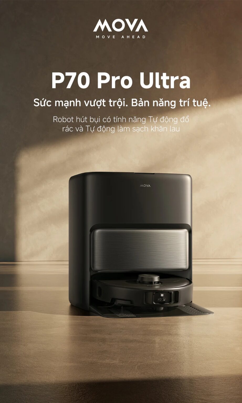 Robot hút bụi lau nhà tự giặt sấy khăn Mova P70 Pro Ultra