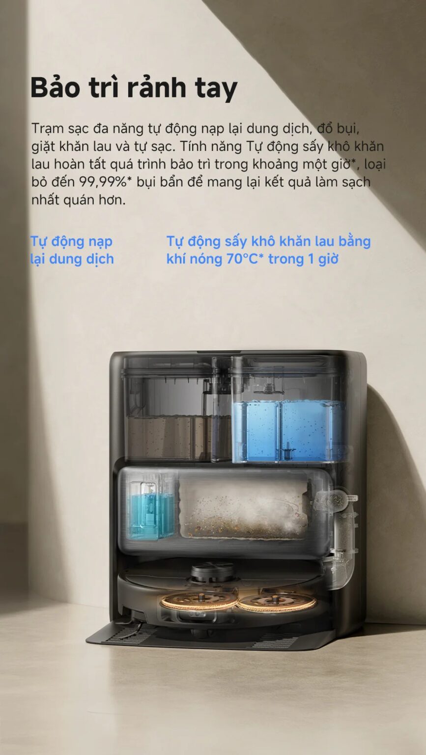 Robot hút bụi lau nhà tự giặt sấy khăn Mova P70 Pro Ultra