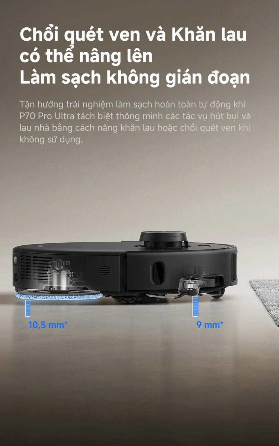 Robot hút bụi lau nhà tự giặt sấy khăn Mova P70 Pro Ultra