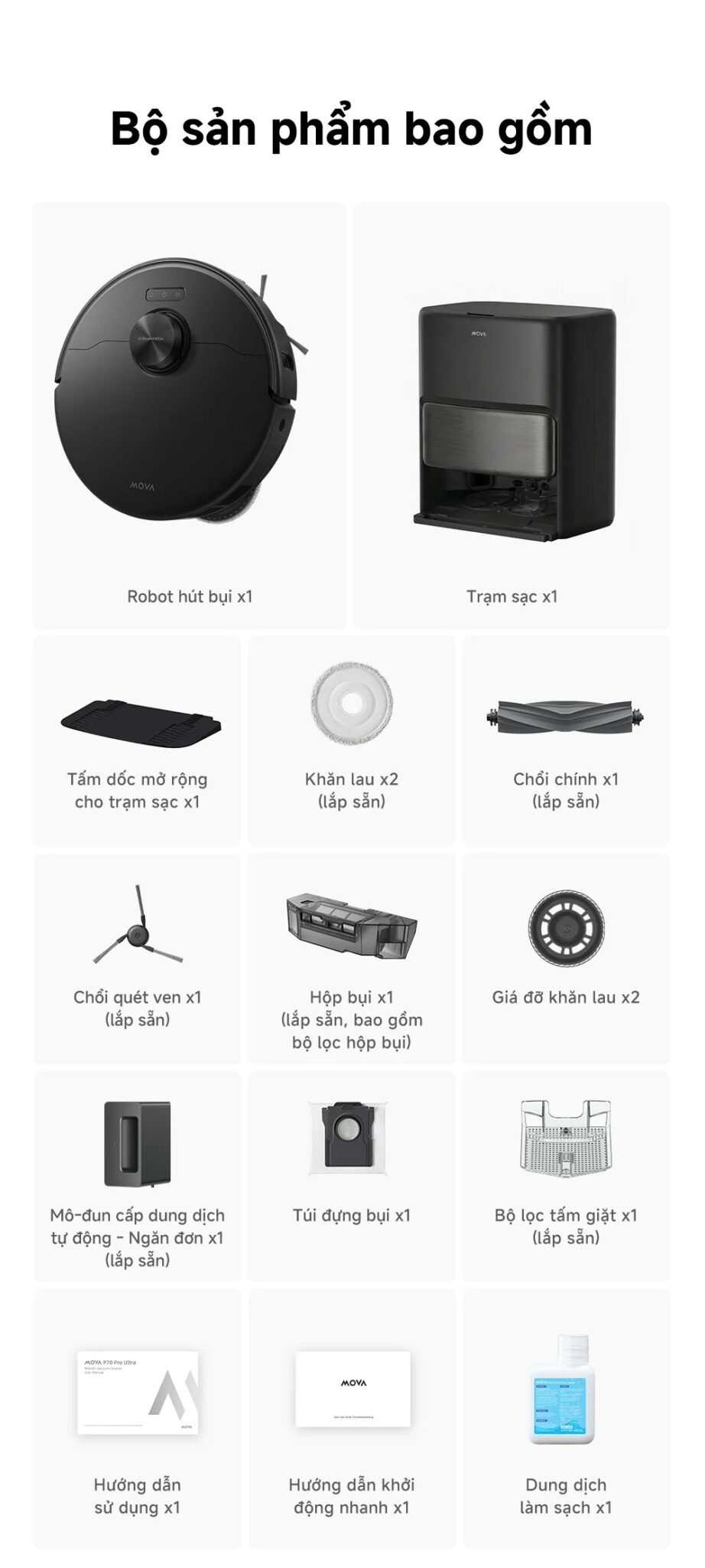 Robot hút bụi lau nhà tự giặt sấy khăn Mova P70 Pro Ultra