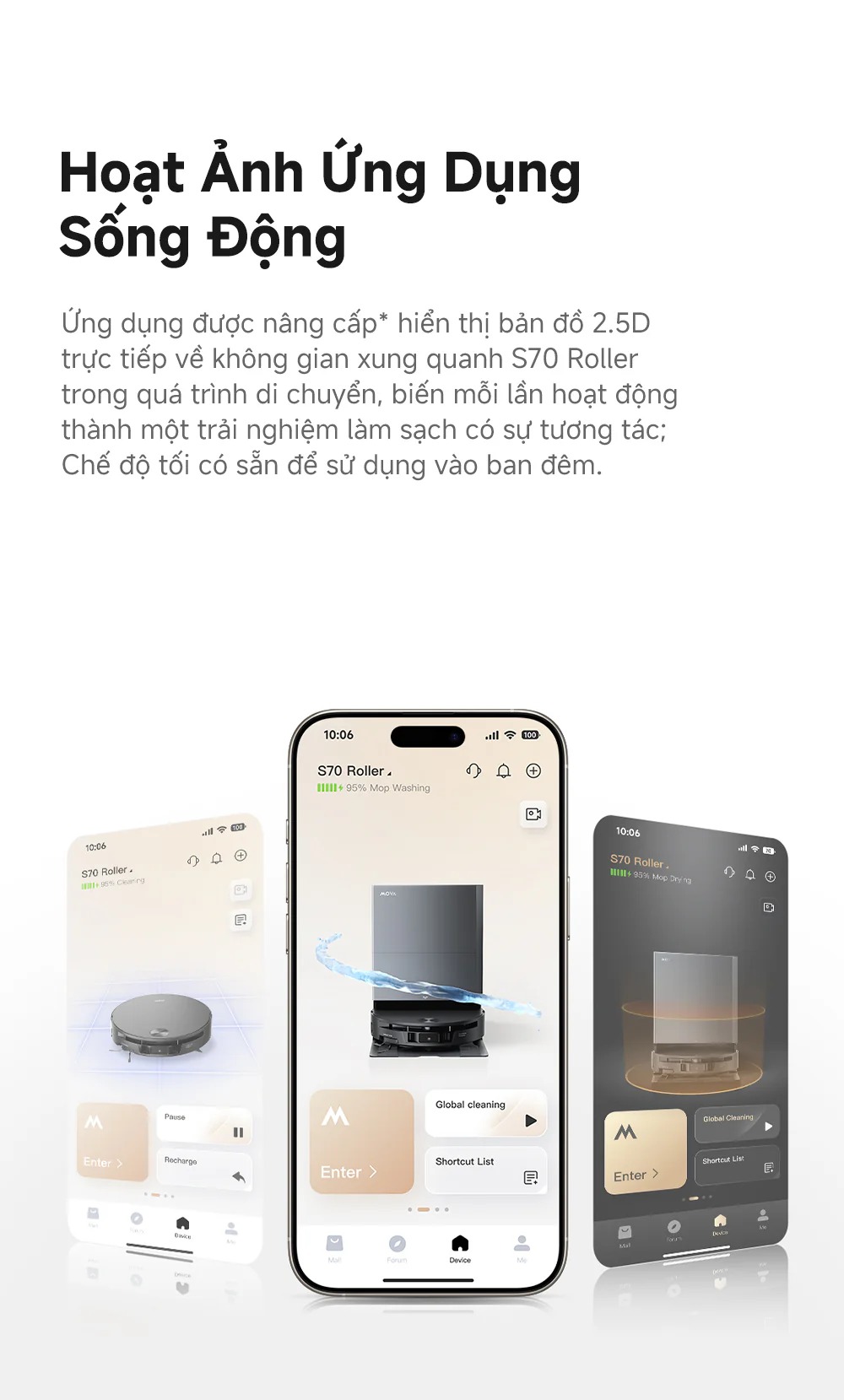 Robot hút bụi lau nhà tự giặt sấy khăn Mova S70 Roller