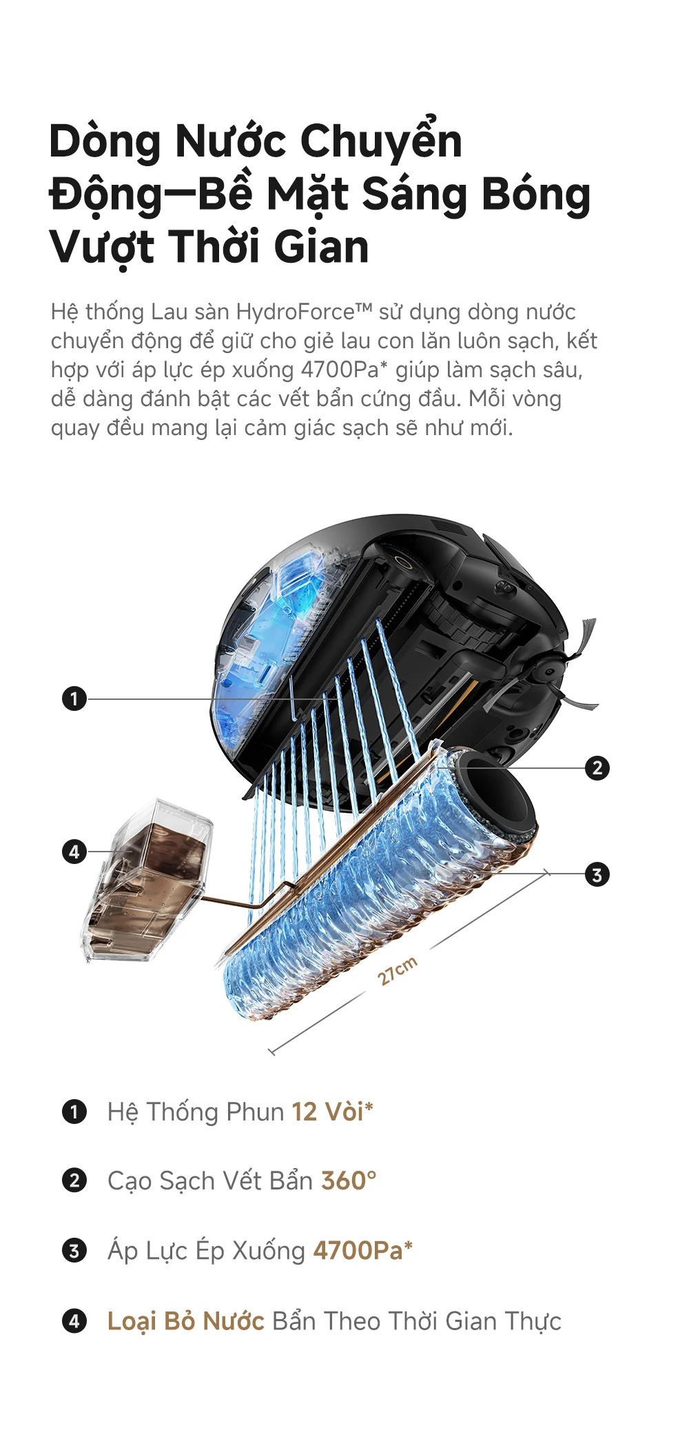 Robot hút bụi lau nhà tự giặt sấy khăn Mova S70 Roller