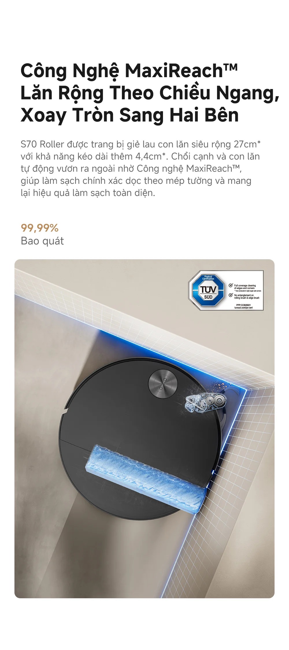 Robot hút bụi lau nhà tự giặt sấy khăn Mova S70 Roller