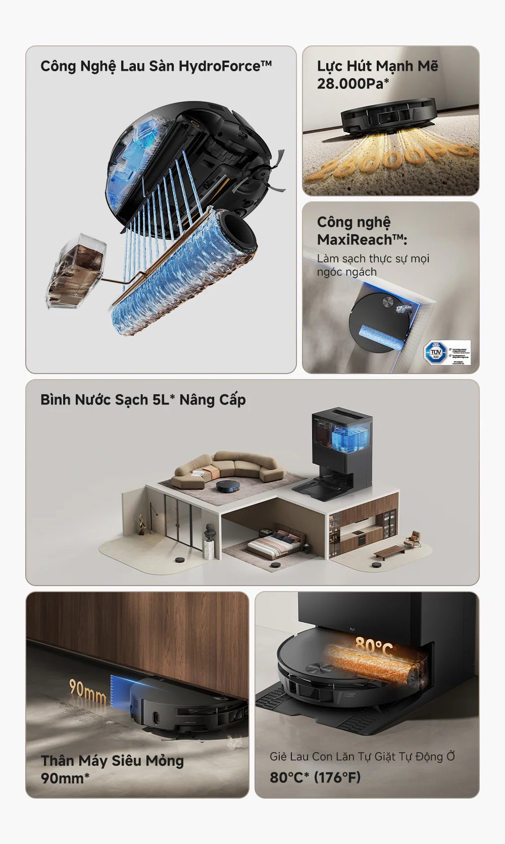 Robot hút bụi lau nhà tự giặt sấy khăn Mova S70 Roller