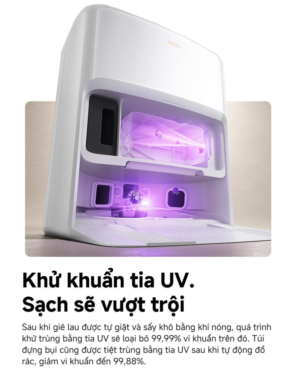 Robot hút bụi lau nhà tự giặt sấy khăn Mova V50 Ultra