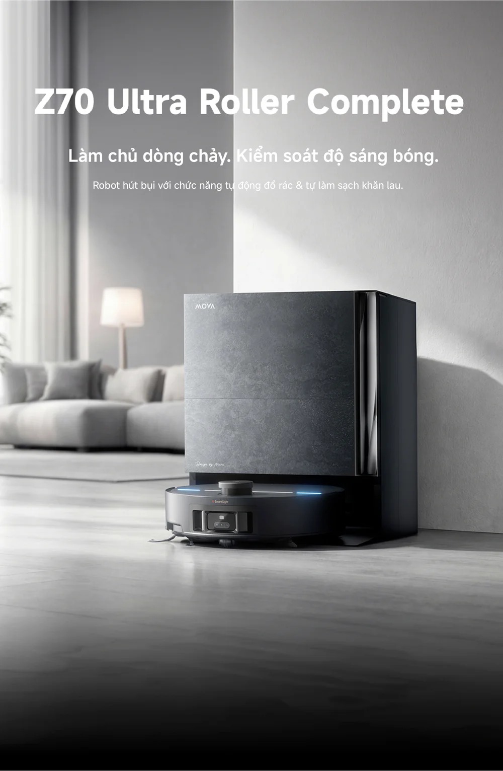 Robot hút bụi lau nhà tự giặt sấy khăn Mova Z70 Ultra Roller