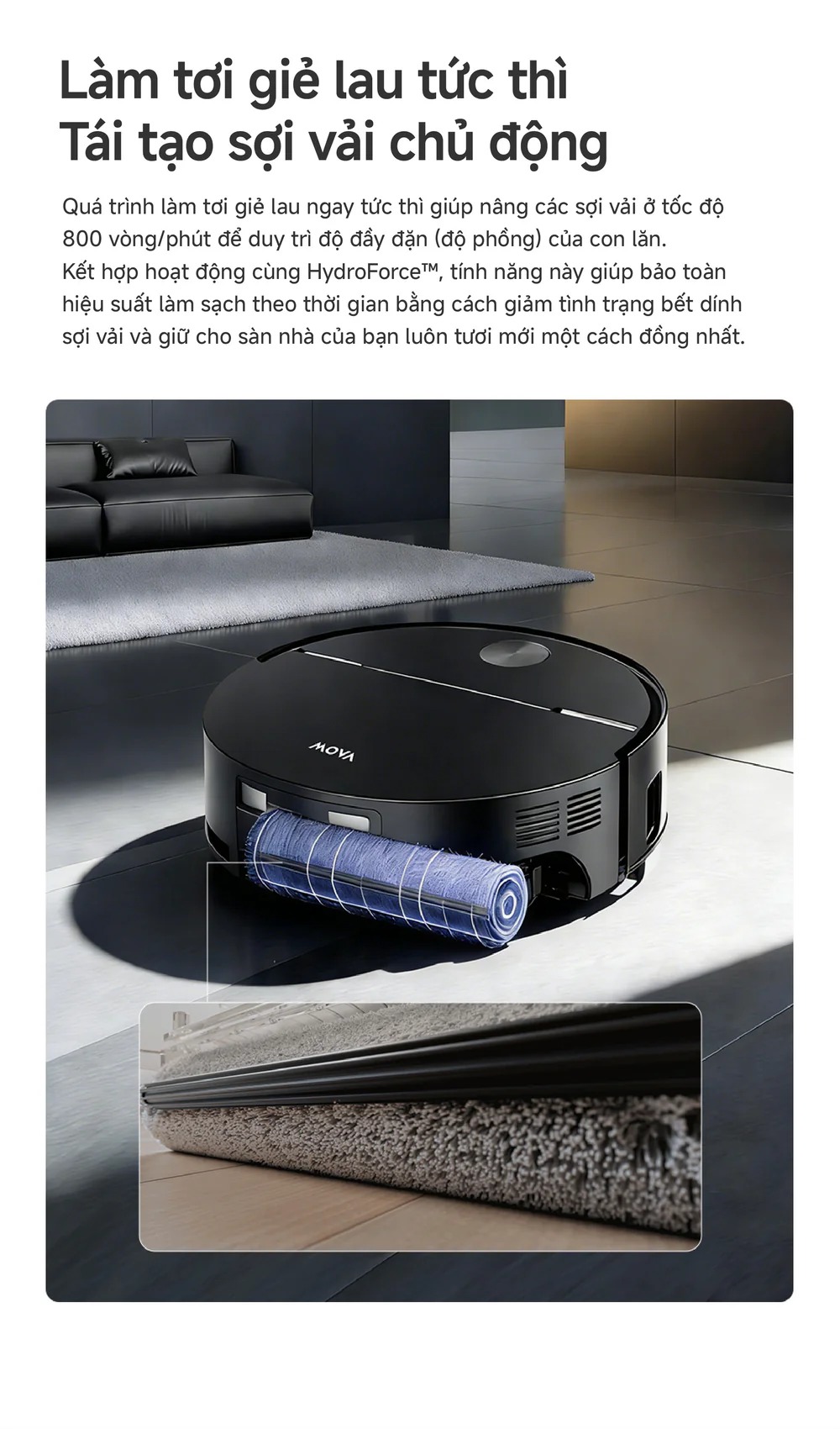 Robot hút bụi lau nhà tự giặt sấy khăn Mova Z70 Ultra Roller