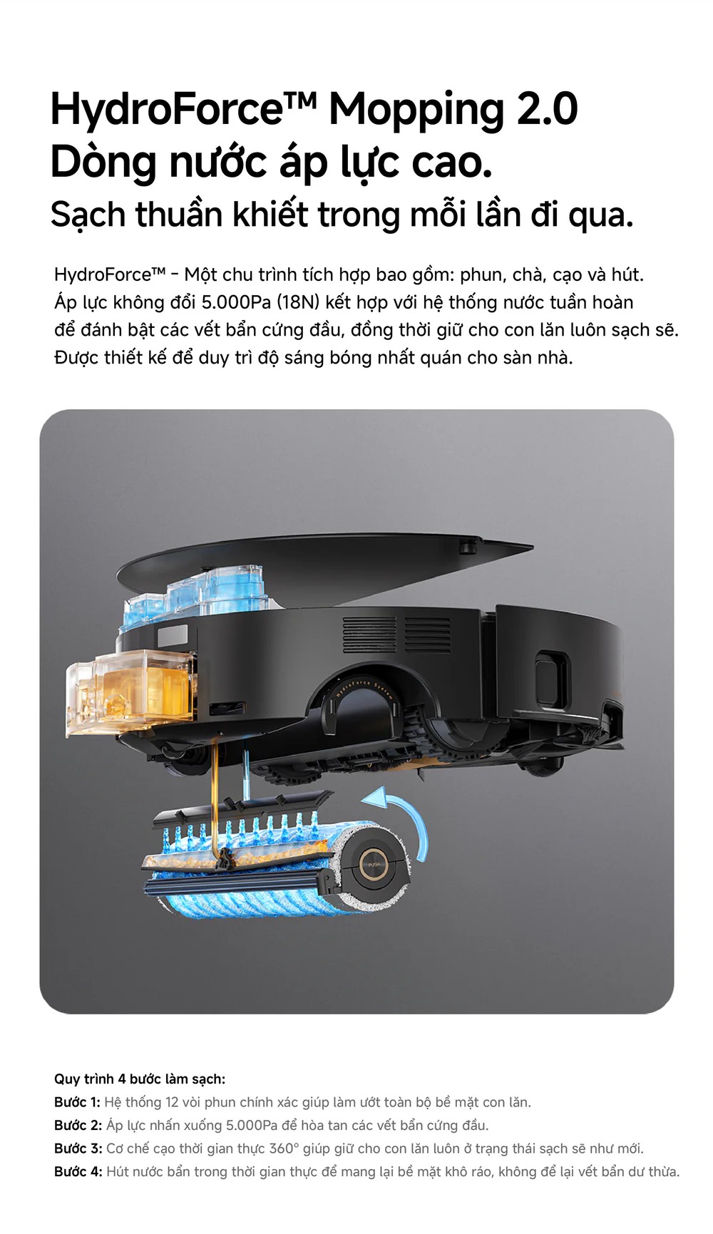 Robot hút bụi lau nhà tự giặt sấy khăn Mova Z70 Ultra Roller