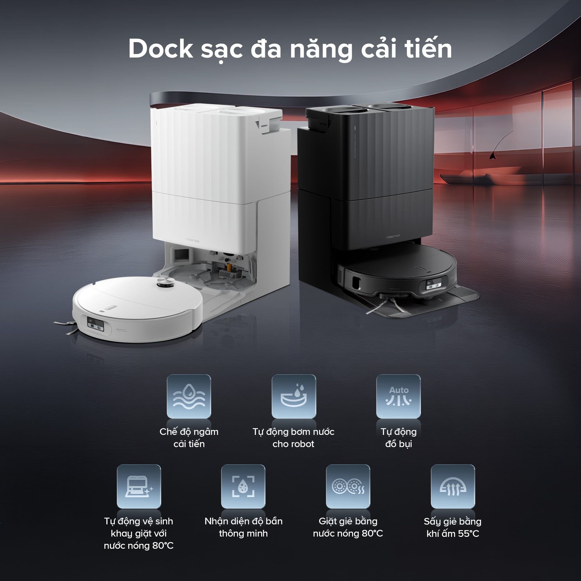 Robot hút bụi lau nhà tự giặt sấy khăn và đổ rác Roborock Qrevo Edge 2