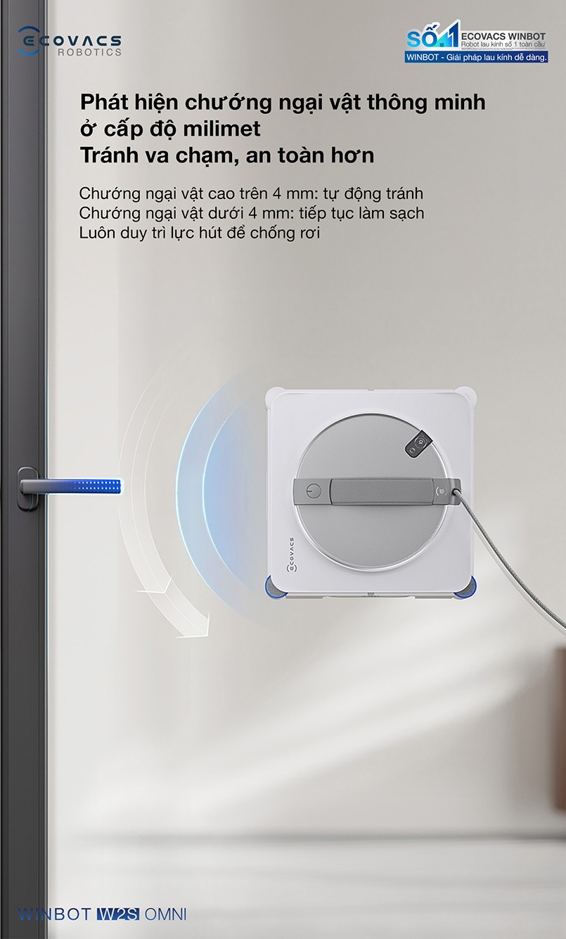 Robot lau kinh Ecovacs Winbot W2S phun sương 3 đầu phun 2 chiều