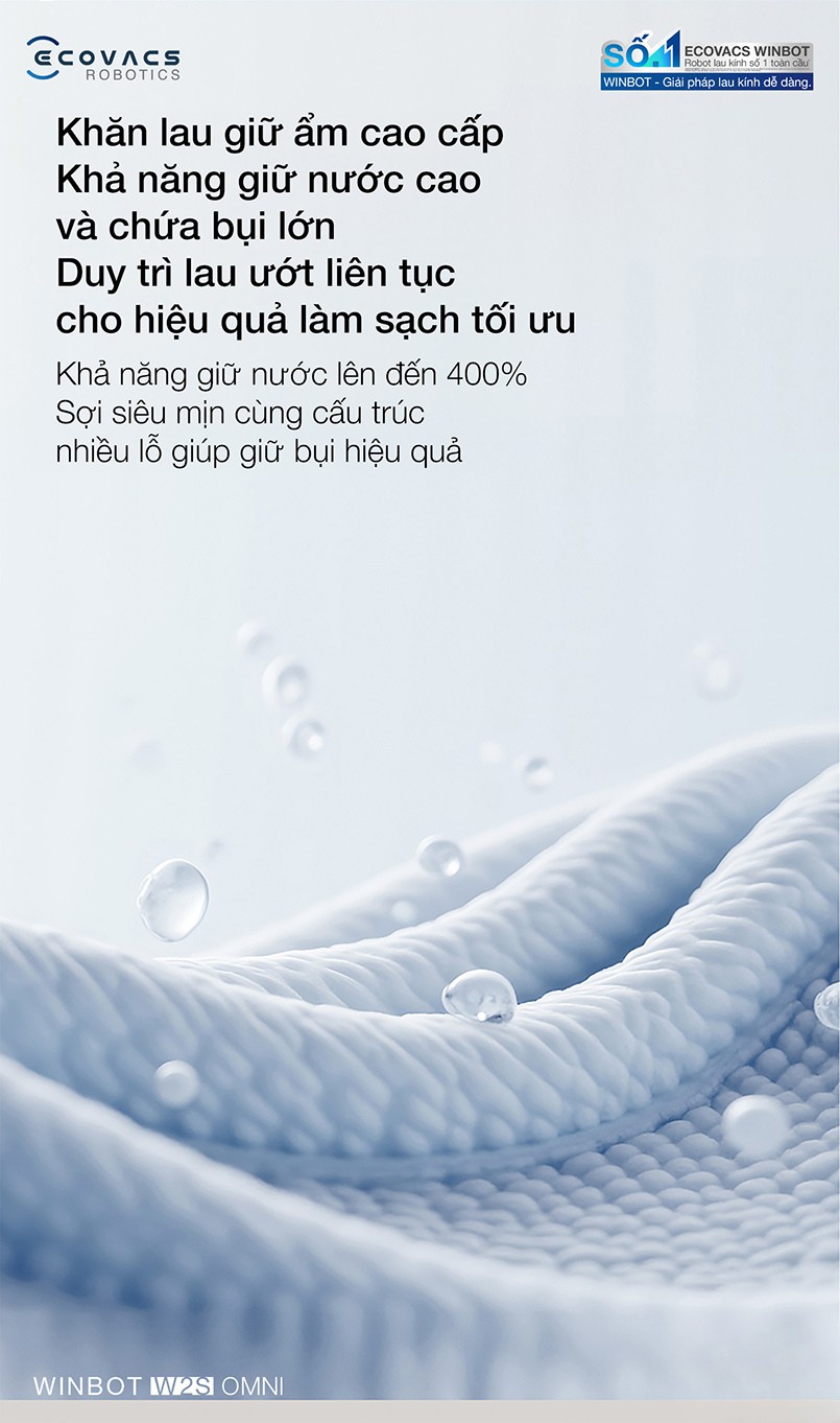 Robot lau kinh Ecovacs Winbot W2S phun sương 3 đầu phun 2 chiều