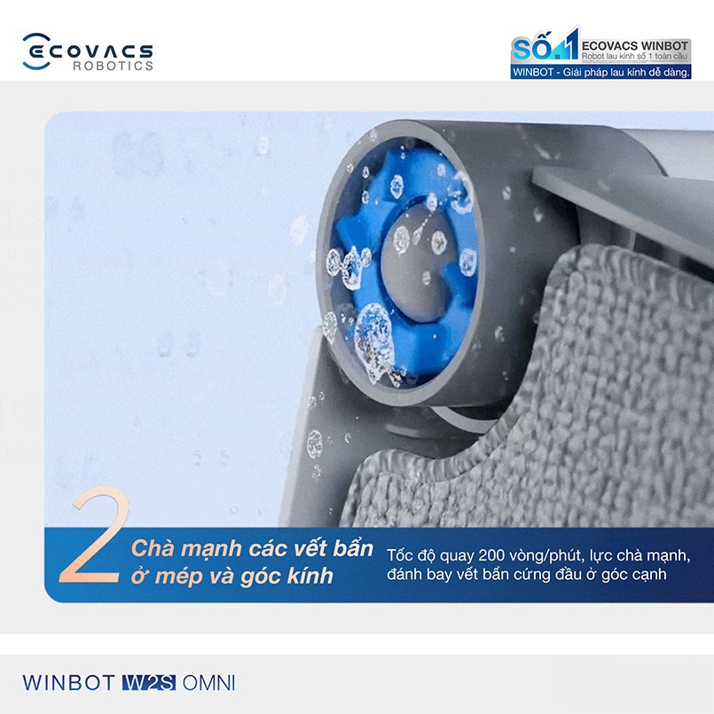 Robot lau kinh Ecovacs Winbot W2S phun sương 3 đầu phun 2 chiều