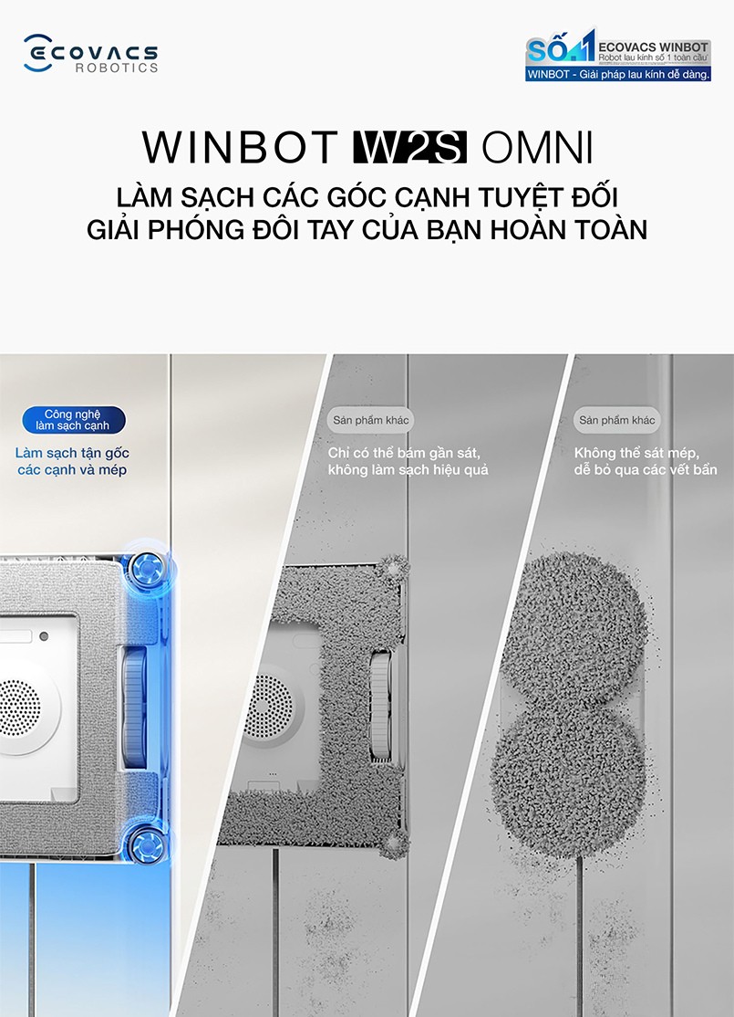 Robot lau kinh Ecovacs Winbot W2S phun sương 3 đầu phun 2 chiều