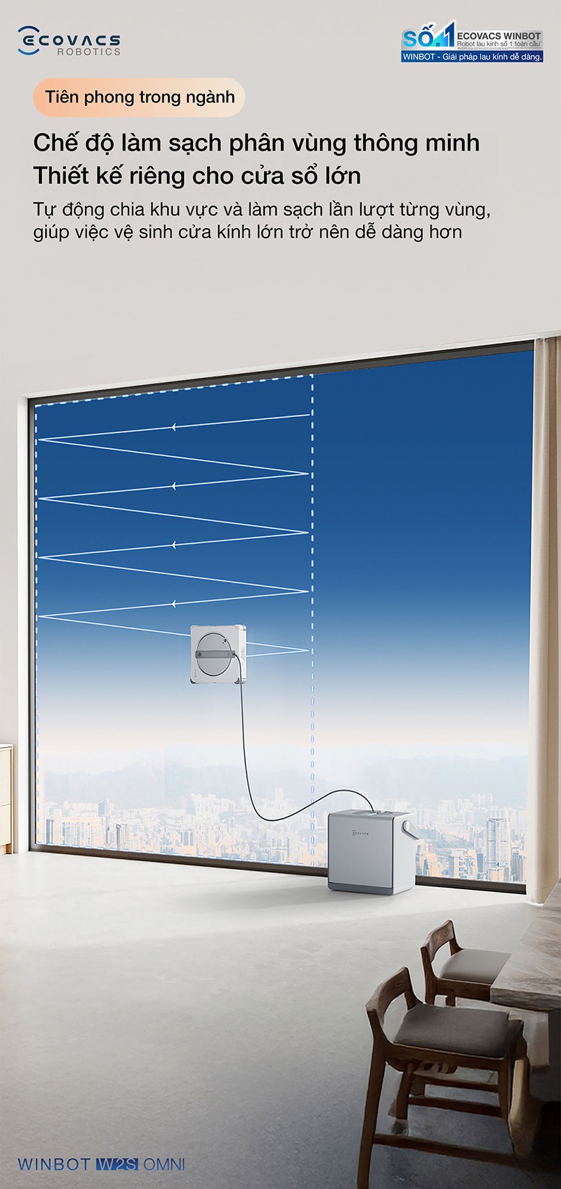 Robot lau kinh Ecovacs Winbot W2S phun sương 3 đầu phun 2 chiều