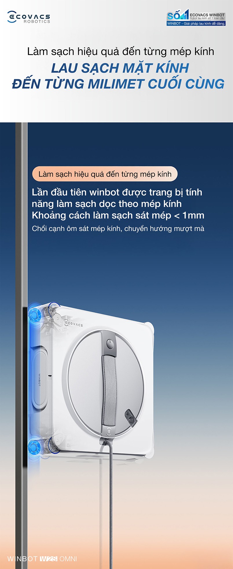 Robot lau kinh Ecovacs Winbot W2S phun sương 3 đầu phun 2 chiều