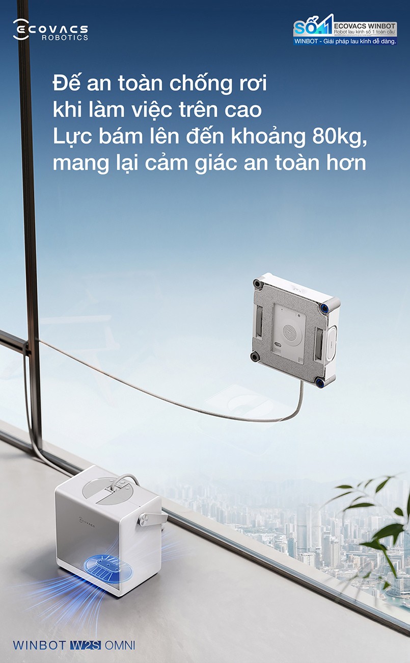 Robot lau kinh Ecovacs Winbot W2S phun sương 3 đầu phun 2 chiều