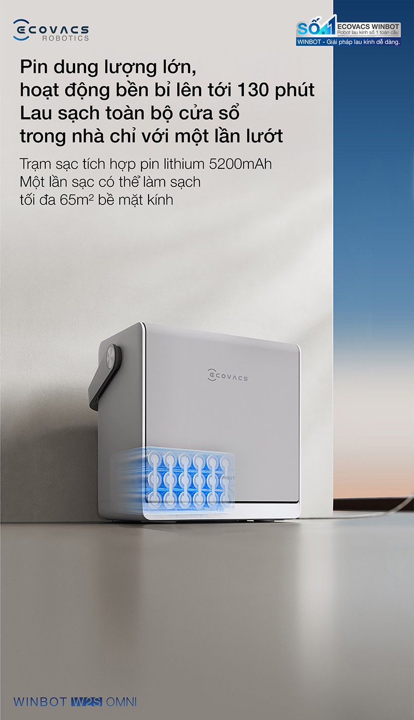 Robot lau kinh Ecovacs Winbot W2S phun sương 3 đầu phun 2 chiều