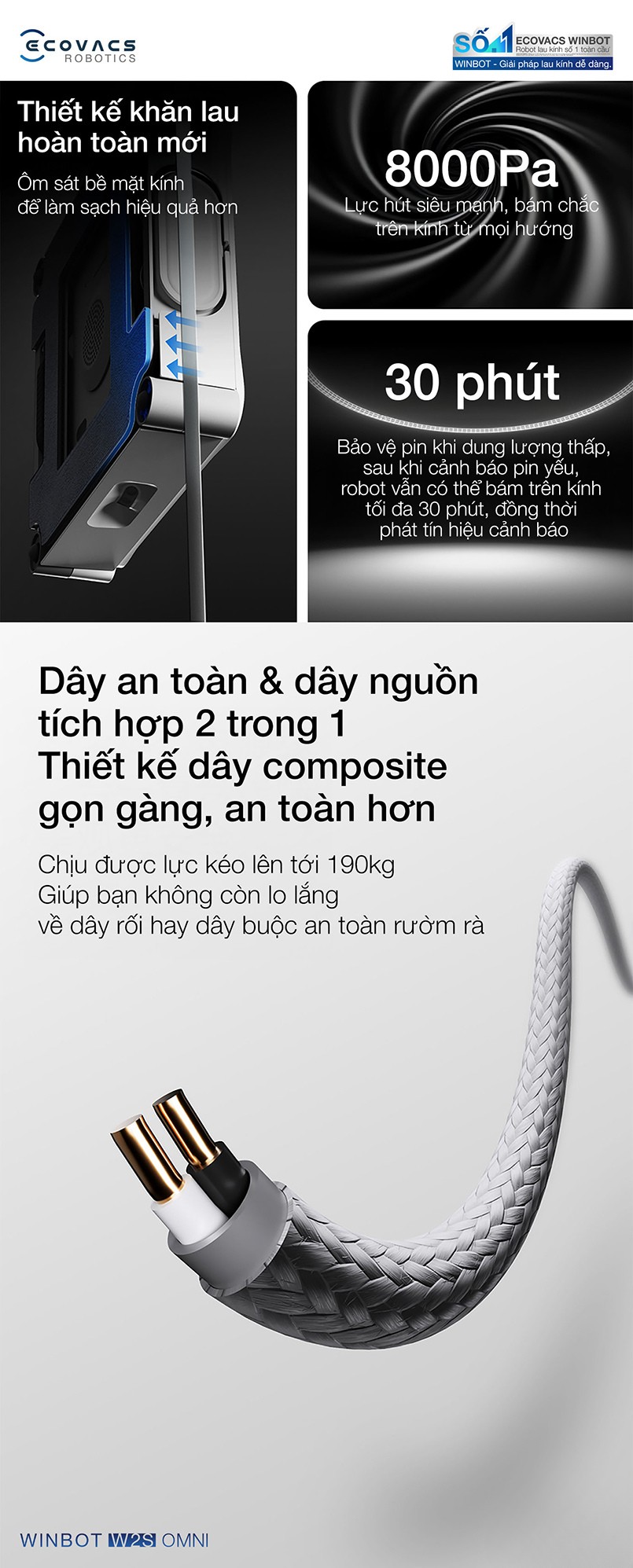 Robot lau kinh Ecovacs Winbot W2S phun sương 3 đầu phun 2 chiều