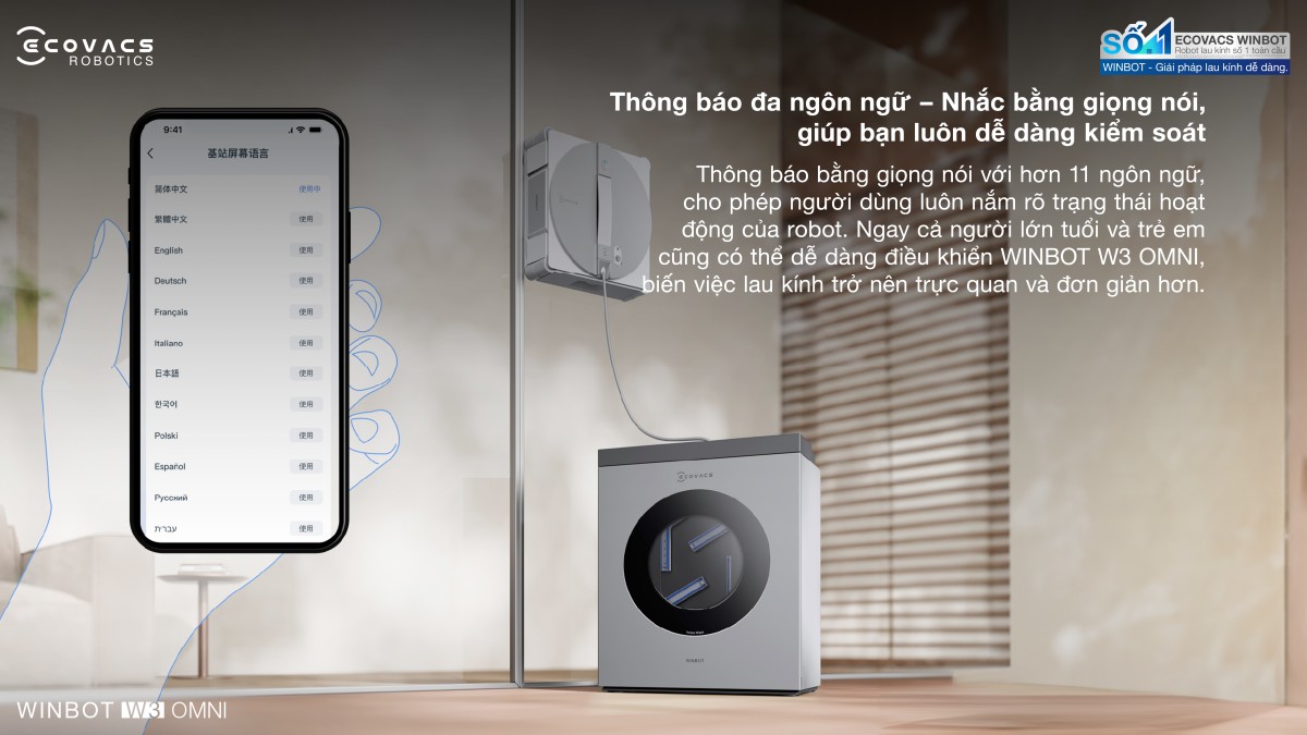 Robot lau kính Ecovacs Winbot W3 Omni