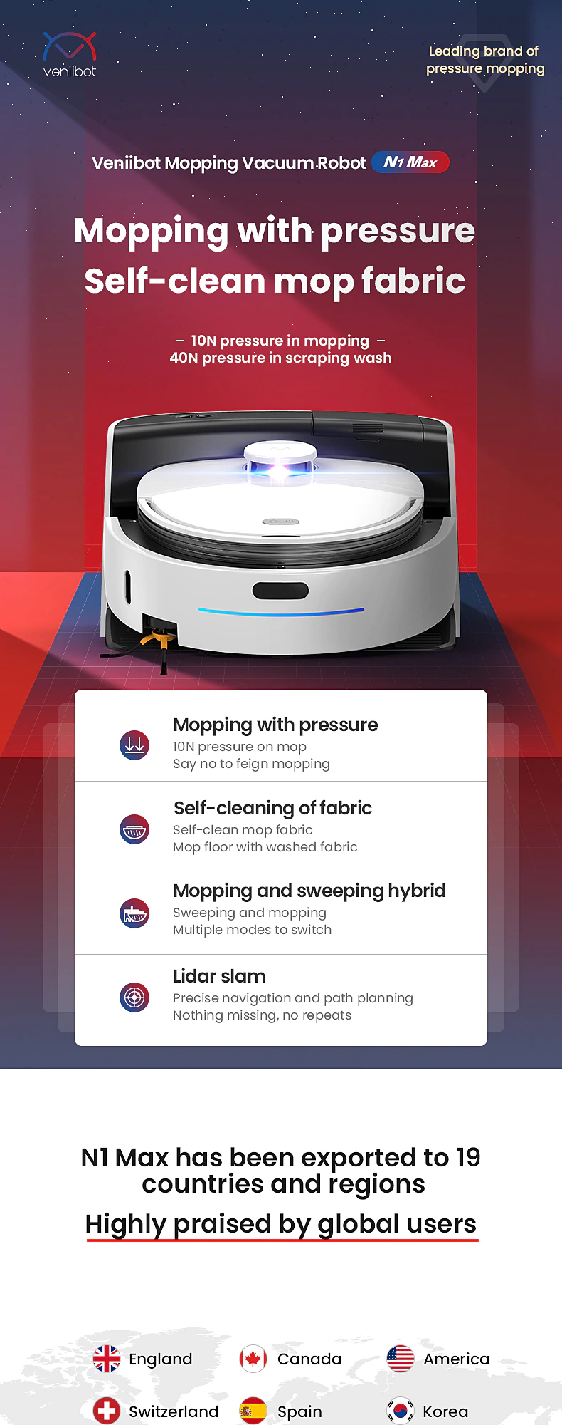 Vennibot N1 Max, Robot hút bụi lau nhà tự giặt khăn lau 2020