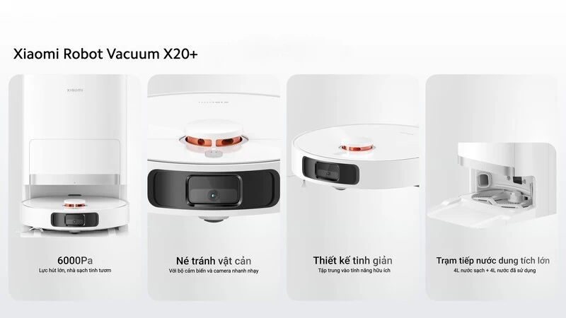 Xiaomi Vacuum X20 Plus, Robot hút bụi lau nhà tự giặt sấy và đổ rác công suất 6000Pa