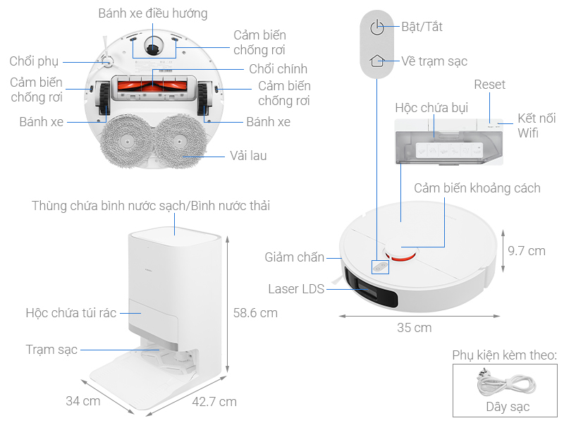 Xiaomi Vacuum X20 Plus, Robot hút bụi lau nhà tự giặt sấy và đổ rác công suất 6000Pa